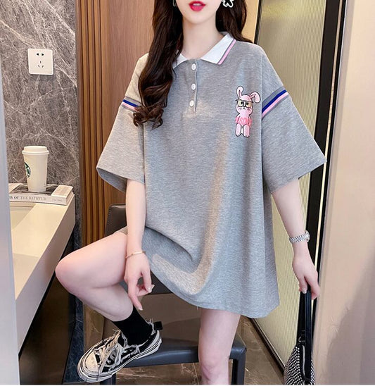 超人気 カジュアル 着回し力抜群 切り替え レース プリント全2色 半袖TシャツF-9039