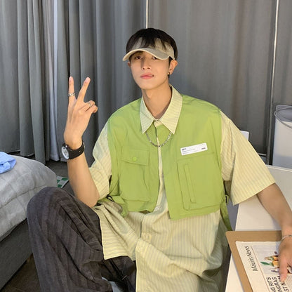 期間限定 ファッション 個性派 レイヤード風 切り替え プリント全3色 男女兼用 半袖TシャツF-9044