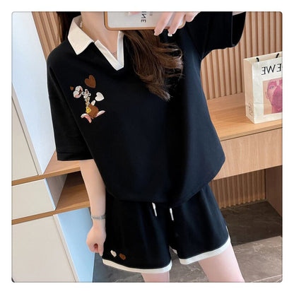 定番シンプル 切り替え カジュアル 半袖Ｔシャツⅹパンツセット全3色 <F-8267>