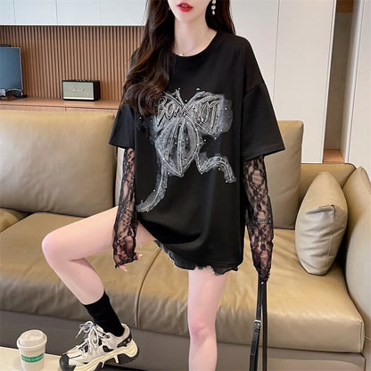 話題沸騰中 レイヤード風 美人度アップ ルーズ Tシャツ ＜F-8707＞