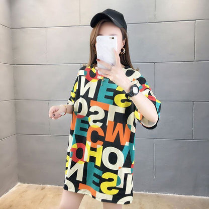 売り切れ必至 カラーマッチング 個性派 プリント全2色 半袖Tシャツ カットソー ＜F-8556＞
