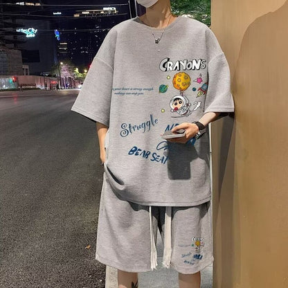 男女兼用 ファッション Tシャツ & ショーツ セットアップ F-13329
