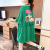 【半額！期間限定！！】合わせやすい 切り替え フリル プリント Tシャツ ゆったりワンピース＜F-3008＞