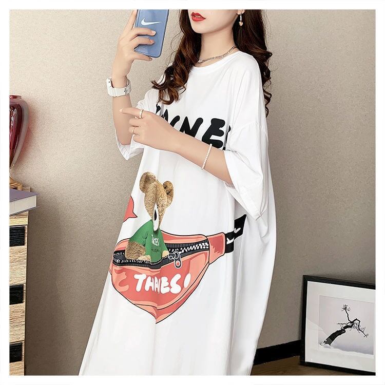 スタイリッシュ プリント カジュアル Tシャツ カットソー ワンピース＜F-8285＞