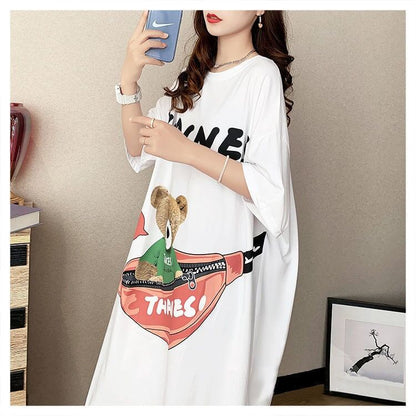 スタイリッシュ プリント カジュアル Tシャツ カットソー ワンピース＜F-8285＞