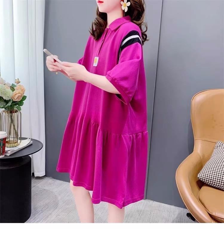 女子力アップ   韓国系 Tシャツ 二色 ゆったりワンピース ＜F-2937＞