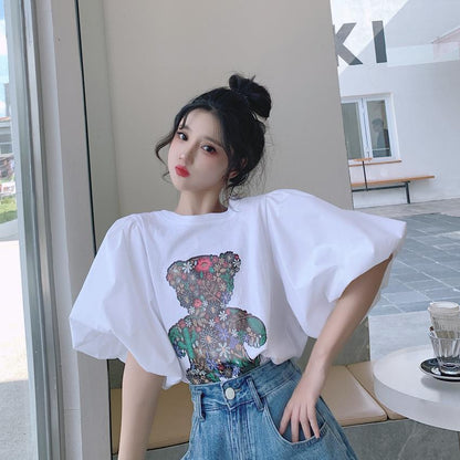 キュート プリント ファッション ゆったり 全4色 半袖 Tシャツ＜F-11521＞