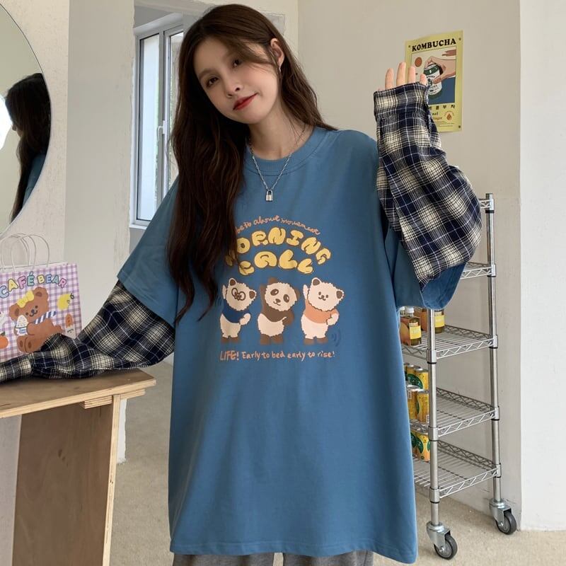 オシャレ度満点 ラウンドネック 個性的なデザイン カートゥーンプリント Tシャツ＜F-2257＞