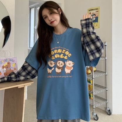 オシャレ度満点 ラウンドネック 個性的なデザイン カートゥーンプリント Tシャツ＜F-2257＞