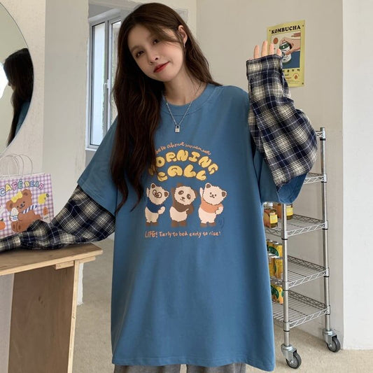 オシャレ度満点 ラウンドネック 個性的なデザイン カートゥーンプリント Tシャツ＜F-2257＞