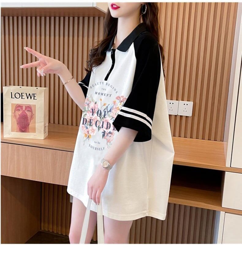 POLOネック   バタフライ ラグランTシャツ ゆったりワンピース ＜F-3023＞