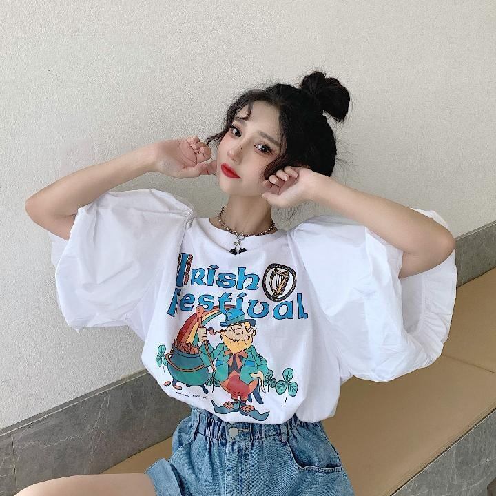 キュート プリント ファッション ゆったり 全4色 半袖 Tシャツ＜F-11521＞