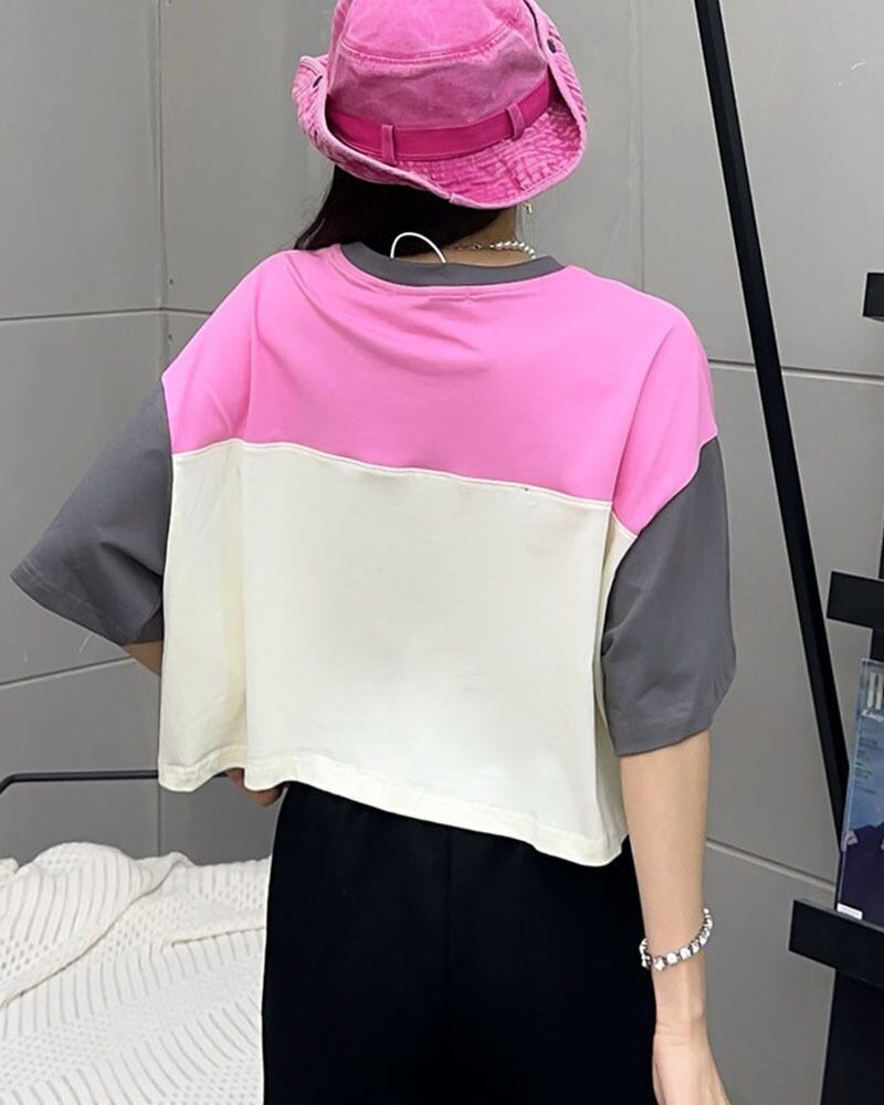 着回し力抜群 切り替え三色 韓国系 ゆったり半袖Tシャツ ＜F-8455＞