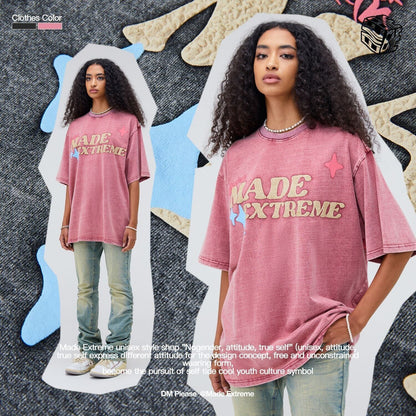 ストリートトレンドのレターファンプリント半袖Tシャツ<F-2906>