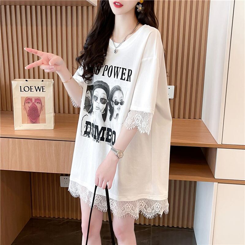 売り切れ必至 レース ファッション 切り替え ゆったり 半袖Tシャツ＜F-8480＞