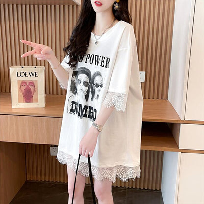 売り切れ必至 レース ファッション 切り替え ゆったり 半袖Tシャツ＜F-8480＞