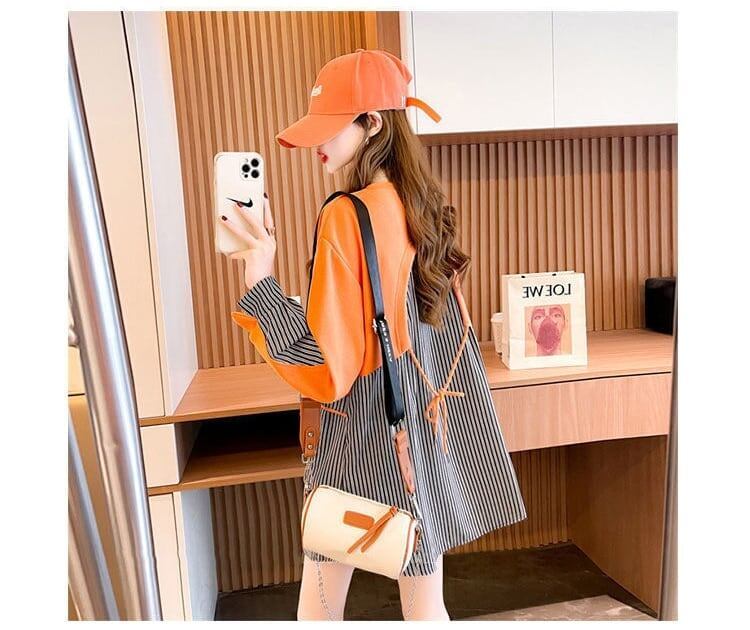 質感のいい   ストライプ柄 ゆったりワンピース ＜F-3989＞