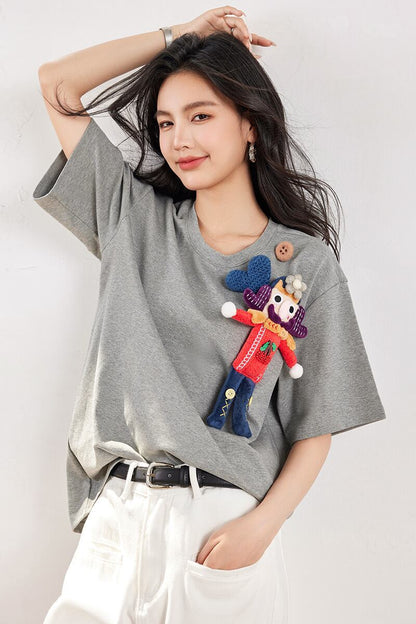 超人気 目を奪われる 流行新作 ぬいぐるみ付 半袖Tシャツ<F-9273>