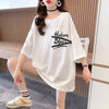 デザイン個性ゆったりミドル丈半袖TシャツF-3036