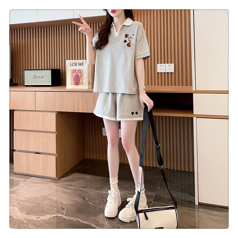 定番シンプル 切り替え カジュアル 半袖Ｔシャツⅹパンツセット全3色 <F-8267>
