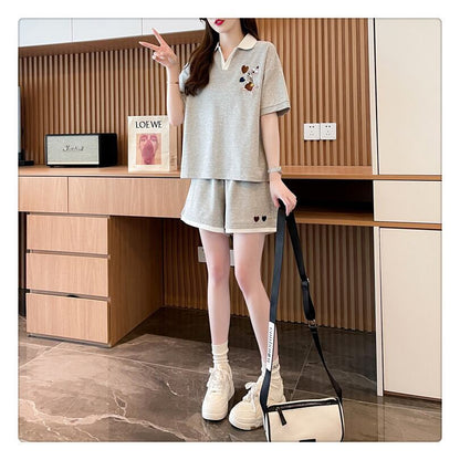 定番シンプル 切り替え カジュアル 半袖Ｔシャツⅹパンツセット全3色 <F-8267>