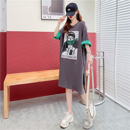 【半額！期間限定！！】今季マストバイ プリント カジュアル Tシャツ カットソー ワンピース＜F-8533＞