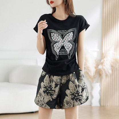 話題沸騰中 上品 着心地良い カジュアル 半袖 Tシャツ ショートパンツ セットアップ ＜F-8905＞