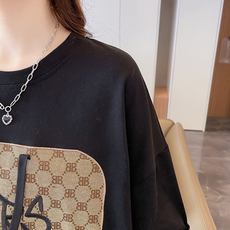 活躍する優秀アイテム 刺繍 個性的なデザイン 切り替え 2色選択 半袖 Tシャツ F-9275