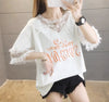 エレガントなレースステッチ半袖Tシャツ<F-3030>