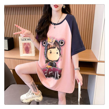 超人気 切り替え スウィート プリント レース 全2色 半袖Tシャツ ＜F-8716＞