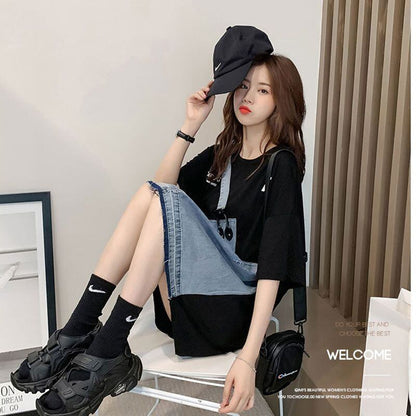 個性的なデザイン 2色選択可 一目惚れ レイヤード風 Tシャツ カットソー＜F-8286＞