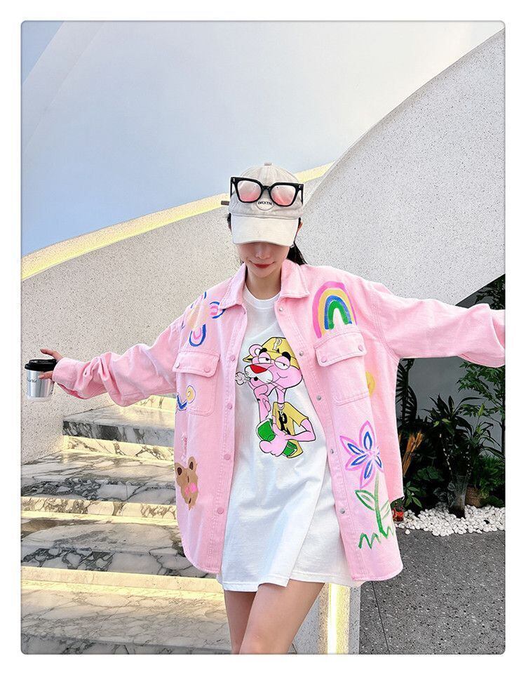 売り切れ必至 韓国風ファッション 上質 アバンギャルド プリント デニム Tシャツ ＜F-9479＞