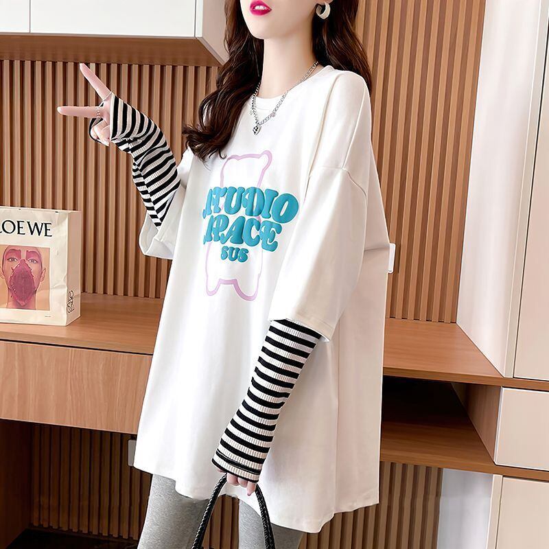 絶対流行 カジュアル アバンギャルド レイヤード風 プリント全3色 Tシャツ＜F-9587＞