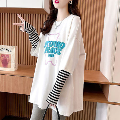 絶対流行 カジュアル アバンギャルド レイヤード風 プリント全3色 Tシャツ＜F-9587＞