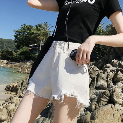 【半額！期間限定！！】シンプルファッションルーズワイドレッグAライン薄いオールマッチリップドハイウエストデニムショートパンツ<F-3034>