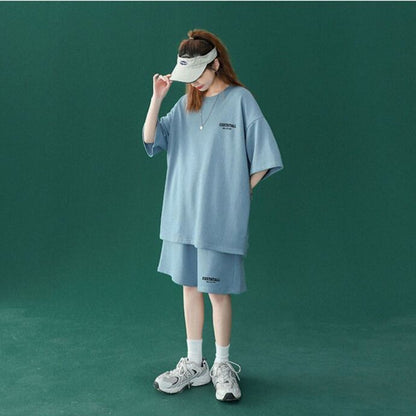【半額セール】早い者勝ち  男女兼用 半袖Ｔシャツⅹパンツセット全4色F-6549