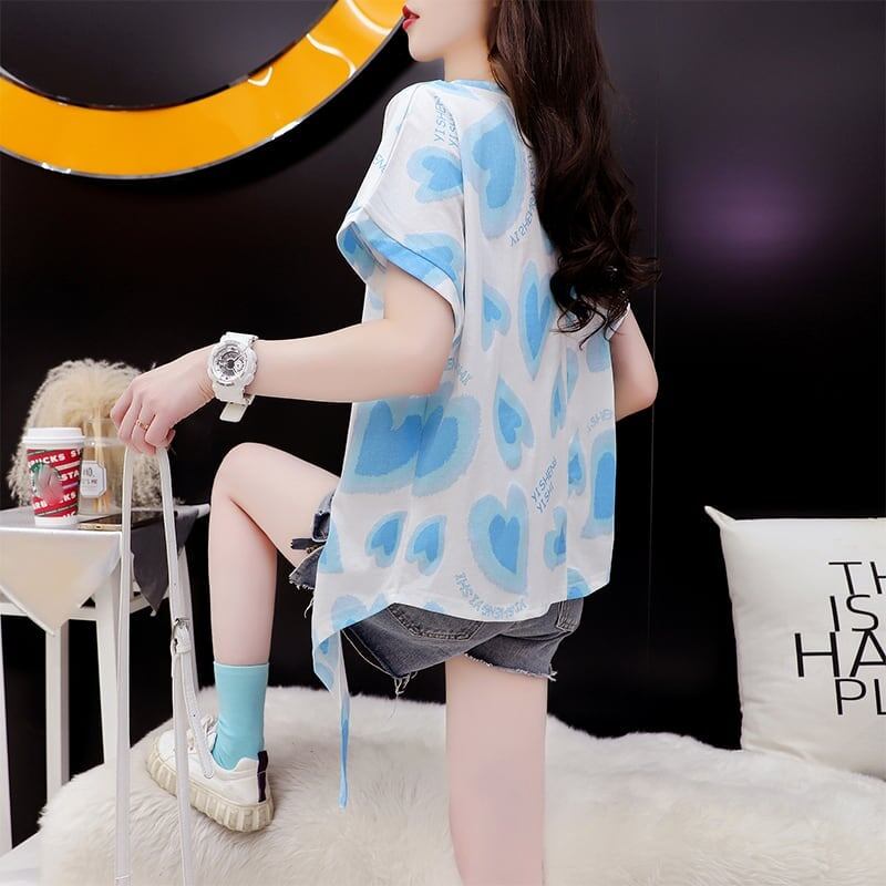 ゆったり感アップ 3色選択可 オシャレ度満点 プリント Tシャツ カットソー＜F-3100＞
