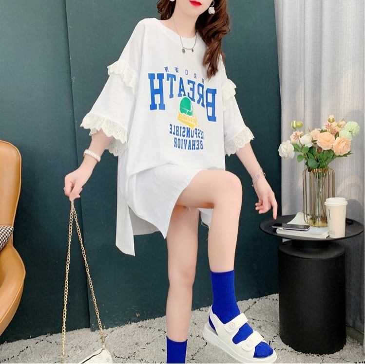 コットンレーストリム半袖Tシャツ<F-3028>