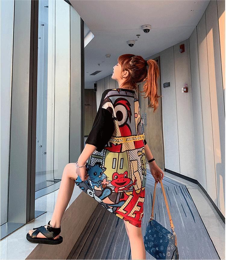 大人気ロング丈Tシャツワンピース  2色 ＜F-1160＞