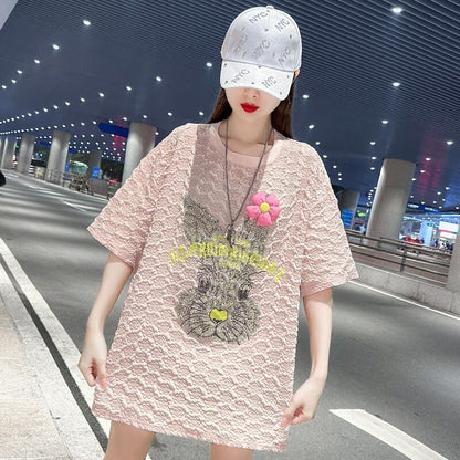話題沸騰中 キュート カジュアル ホットダイヤモンド 半袖Tシャツ＜F-8626＞