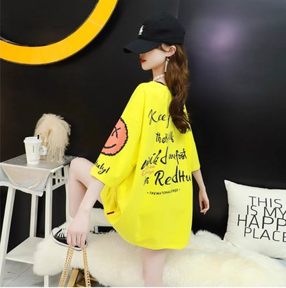 着回し力抜群   ゆったりロング丈切り替え三色半袖Tシャツ＜F-8121＞