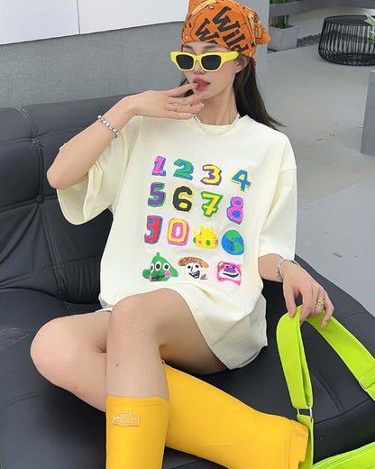 売り切れ必至 プリント三色 個性派 ゆったり 半袖Tシャツ ＜F-8462＞