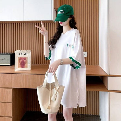 【半額！期間限定！！】デザインセンスニッチなミドル丈半袖Tシャツ新スタイル<F-3007>