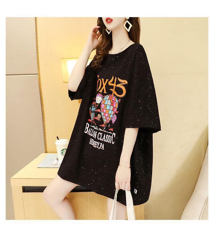 好感度UP   バックオープン Tシャツ ブラック ゆったり ワンピース＜F-3001＞