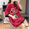 気質ルーズ漫画プリントミッドレングス半袖Tシャツ<F-3026>