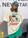 早い者勝ち   ファッション 落書き風 プリント半袖Tシャツ 全3色<F-4913>
