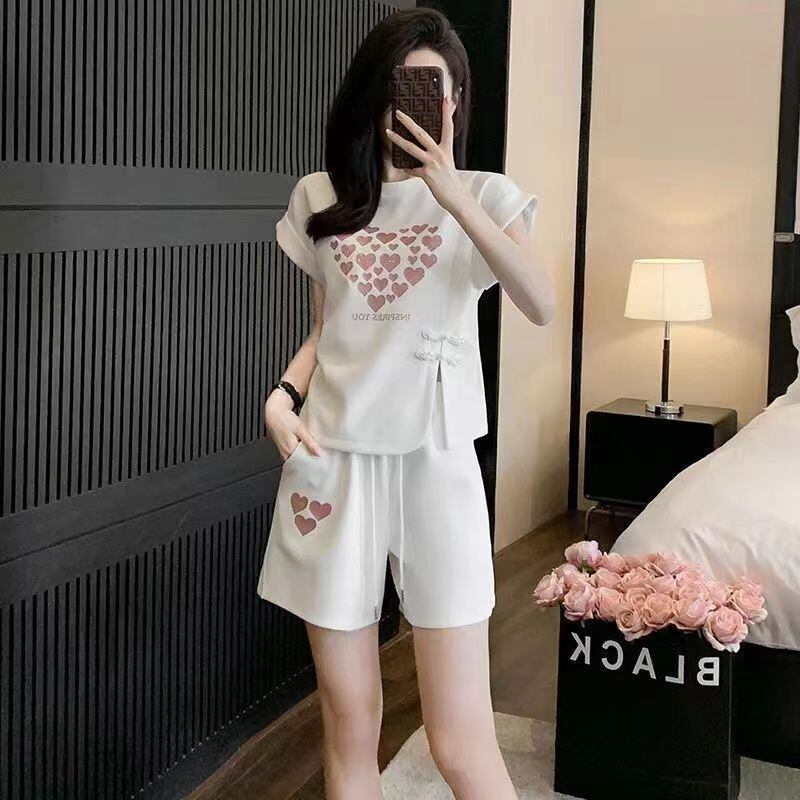 美人度アップ 特別デザイン 上品 半袖 Tシャツ ショートパンツ セットアップ ＜F-8874＞