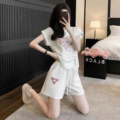 美人度アップ 特別デザイン 上品 半袖 Tシャツ ショートパンツ セットアップ ＜F-8874＞