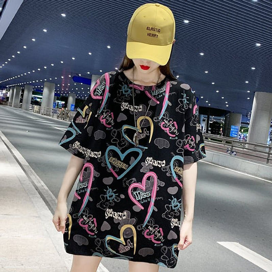 新商品 カジュアル 個性派 プリント ゆったり 半袖Tシャツ＜F-8534＞