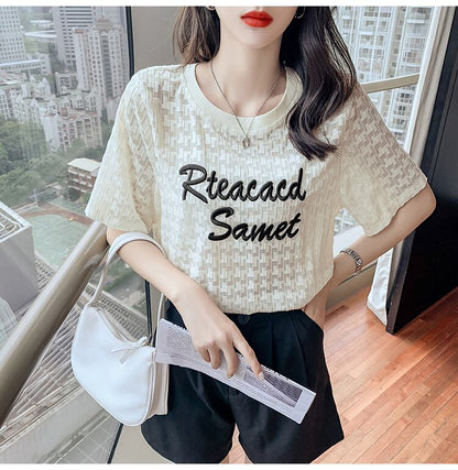 【半額！期間限定！！】大活躍 シフォン 定番シンプル 刺繍 全3色 Tシャツ カットソー ＜F-8601＞